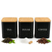 3-Piece Square Kitchen Canisters with Bamboo Lids for Coffee, Tea & Sugar