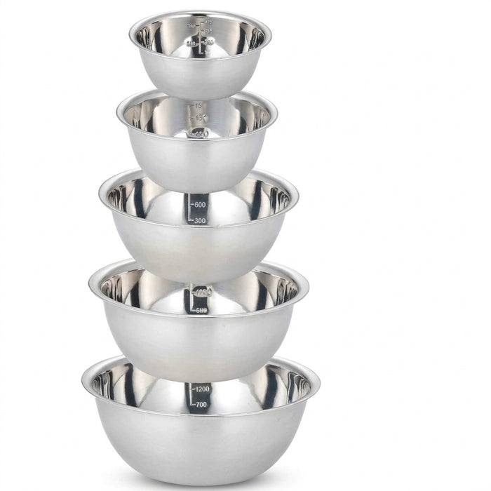 5‑Piece Stainless Steel Mixing Bowl Set — Nesting, Non‑Slip