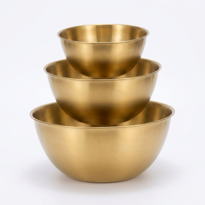 3pc Stainless Steel Mixing Bowl Set — Large Salad & Dough Bowls, Kitchen Accessories (Gold or Silver)