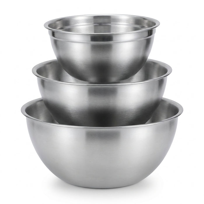 3pc Stainless Steel Mixing Bowl Set — Large Salad & Dough Bowls, Kitchen Accessories (Gold or Silver)
