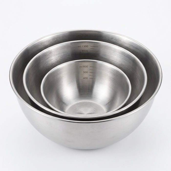 3-Piece Stainless Steel Mixing Bowl Set with Measurement Marks – Thick & Rust-Resistant