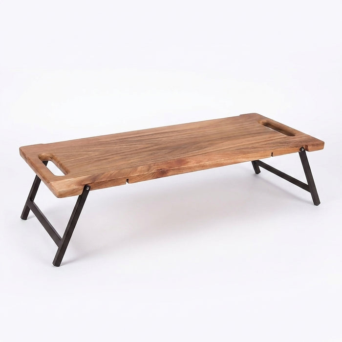 Acacia Wood Charcuterie Board with Handles & Folding Legs — Rectangular Serving Tray