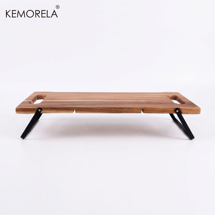 Acacia Wood Charcuterie Board with Handles & Folding Legs — Rectangular Serving Tray