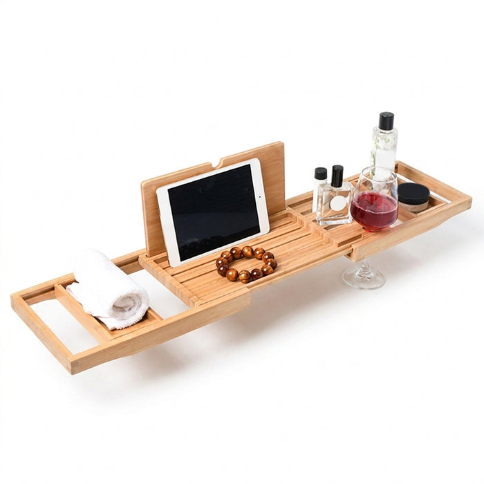Expandable Wooden Bathtub Caddy Tray – Telescopic, Non‑slip Tablet & Soap Holder