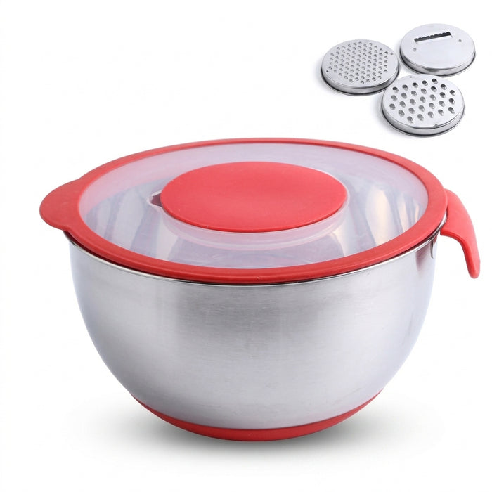 304 / 18/10 Stainless Steel Mixing Bowl Set with Lids, Graters & Handle — Non‑Slip Nesting Bowls (1.5/2.5/4.5L)
