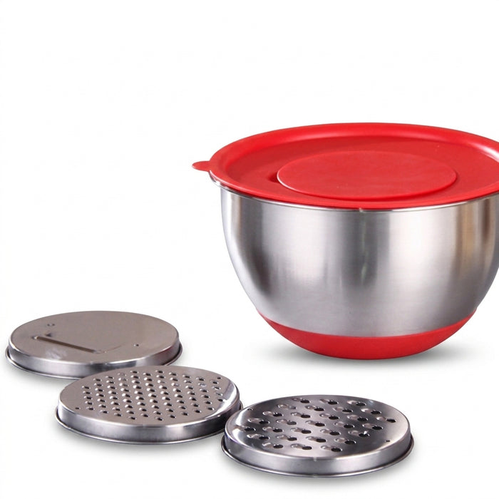 304 / 18/10 Stainless Steel Mixing Bowl Set with Lids, Graters & Handle — Non‑Slip Nesting Bowls (1.5/2.5/4.5L)