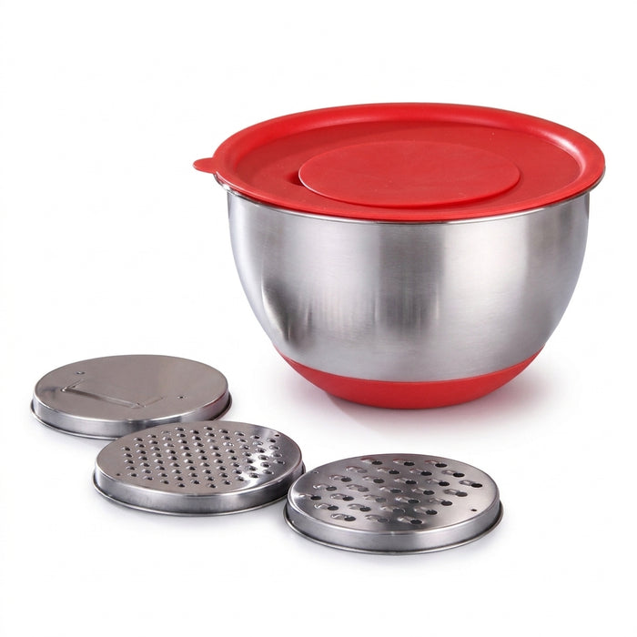 304 / 18/10 Stainless Steel Mixing Bowl Set with Lids, Graters & Handle — Non‑Slip Nesting Bowls (1.5/2.5/4.5L)