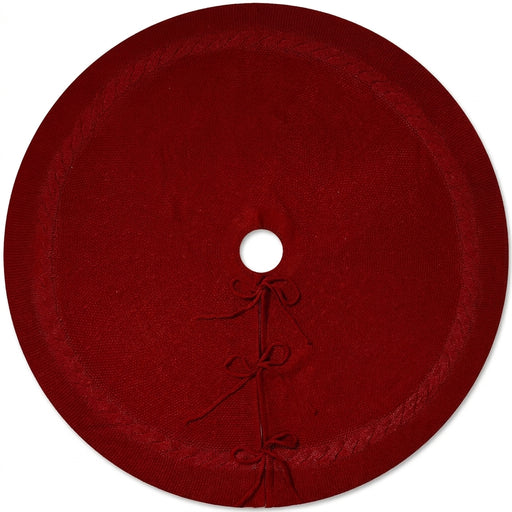 Cable-Knit Christmas Tree Skirt, Round Knitted Base Cover in Red or White, 62cm, 92cm or 122cm