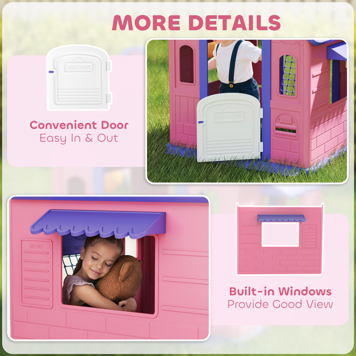 AIYAPLAY 5-in-1 Playhouse for Kids Outdoor Indoor with Basketball Hoop, Football Goal, Dartboard, Ring Toss for 2-5 Years, Pink