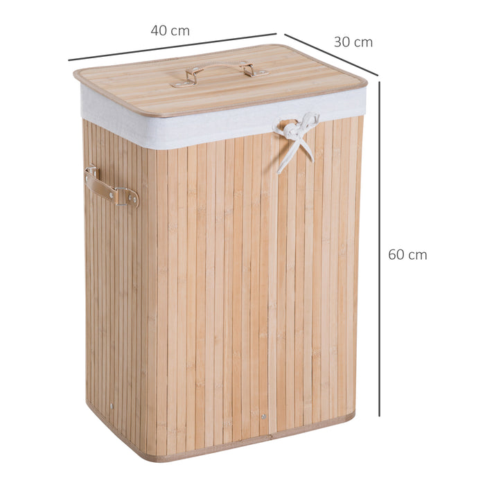 HOMCOM 70L Collapsible Bamboo Laundry Hamper Organizer Clothes Washing Basket Bin Storage Box w/ Lid Removable Lining 40x30x60cm