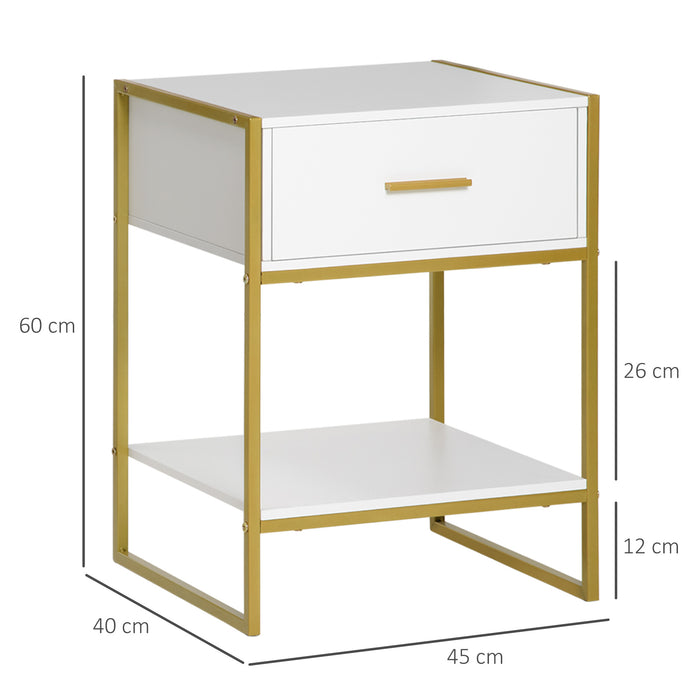 HOMCOM Bedside Table Set of 2, Modern Side Table with Drawer and Shelf, Nightstand for Bedroom, White | Aosom UK | Aosom UK