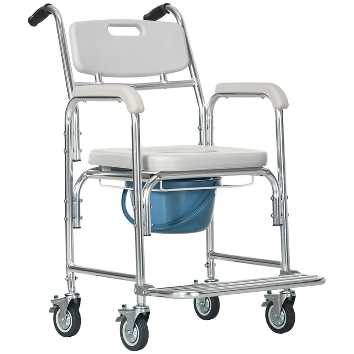 HOMCOM 3-in-1 Shower Commode Wheelchair, with Wheels - Grey | Aosom UK
