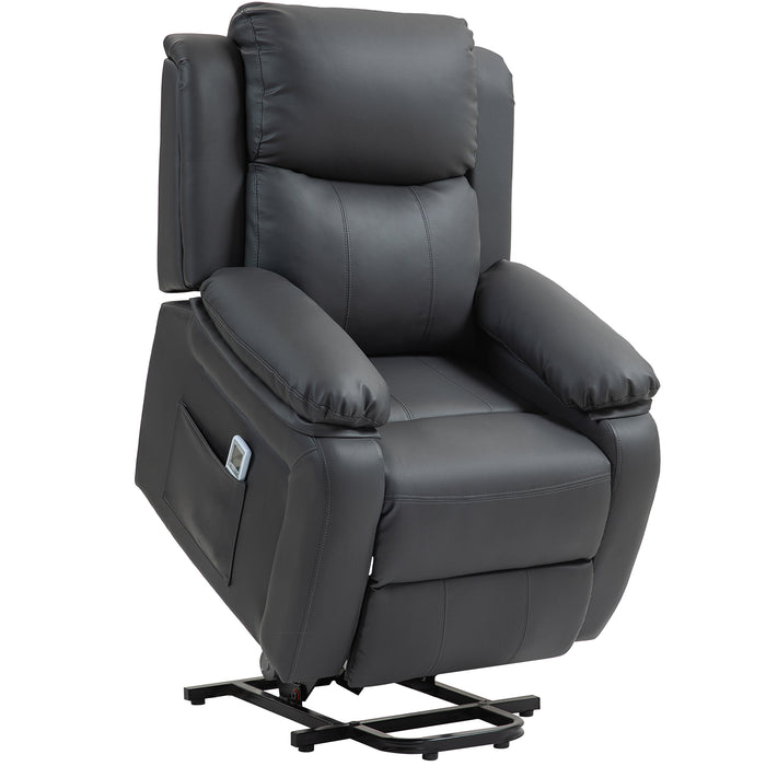 HOMCOM Electric Power Lift Recliner Chair Vibration Massage Reclining Chair with Remote Control and Side Pocket, Dark Grey