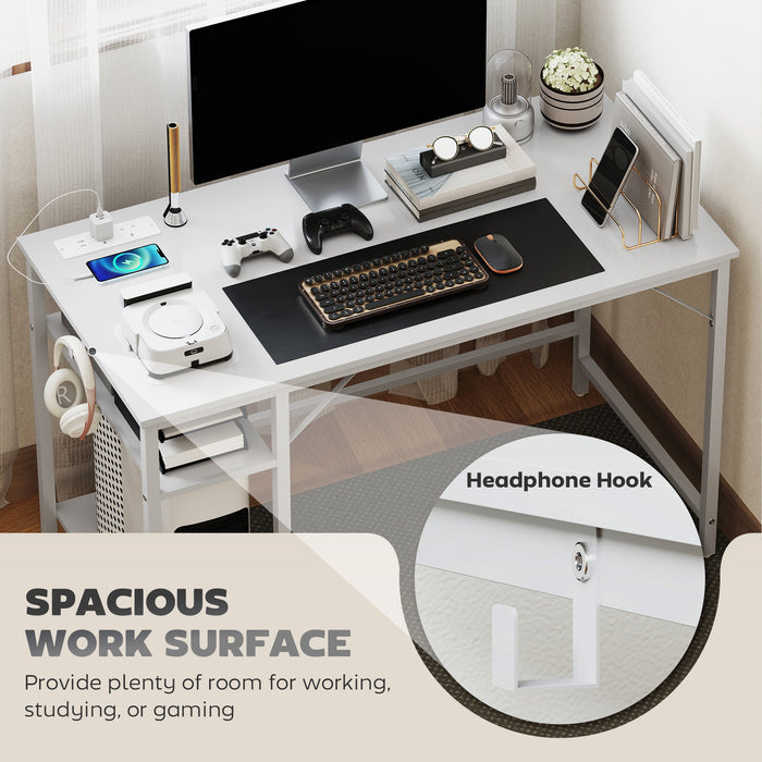 HOMCOM 120 x 60 cm Computer Desk with Power Outlets and Reversible Shelves - White
