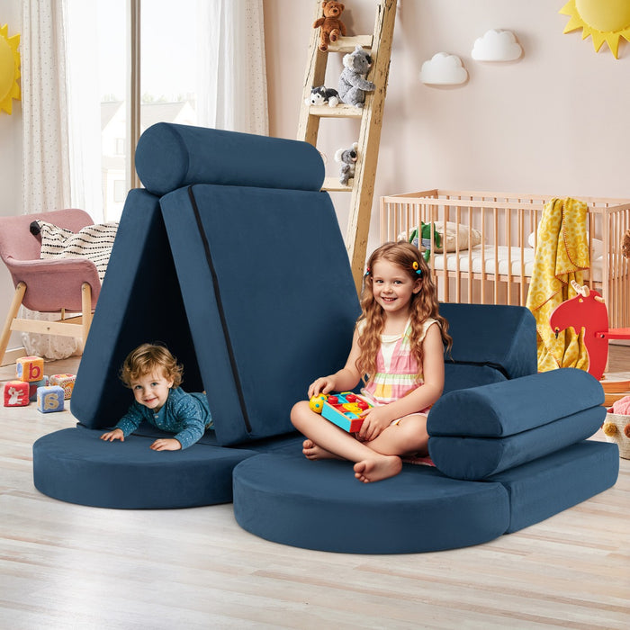 Versatile Toddler Sectional Sofa Set for Nursery Playroom Bedroom Living Room-Dark Blue
