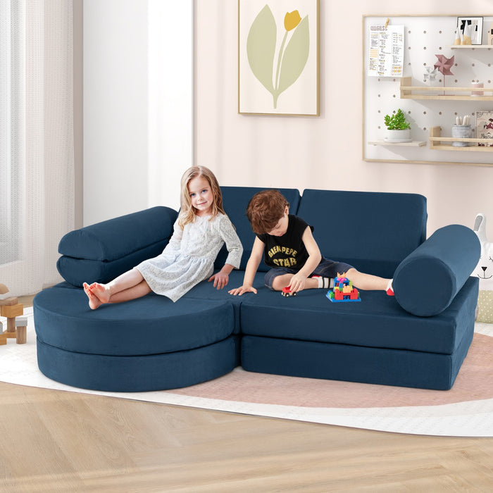 Versatile Toddler Sectional Sofa Set for Nursery Playroom Bedroom Living Room-Dark Blue