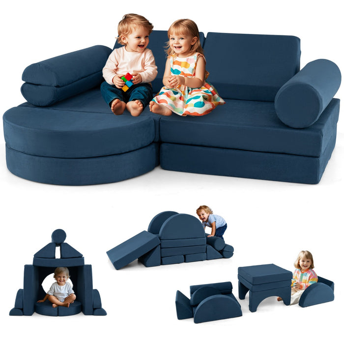 Versatile Toddler Sectional Sofa Set for Nursery Playroom Bedroom Living Room-Dark Blue