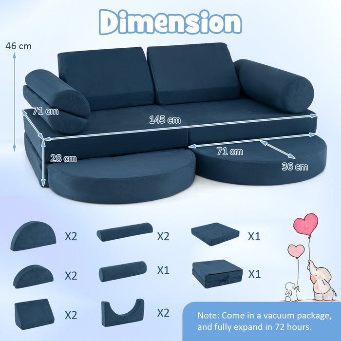 Versatile Toddler Sectional Sofa Set for Nursery Playroom Bedroom Living Room-Dark Blue