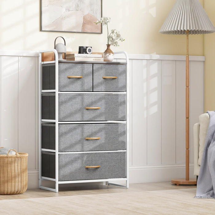 Vertical Dresser Storage Tower with Wooden Top and 5 Drawers-