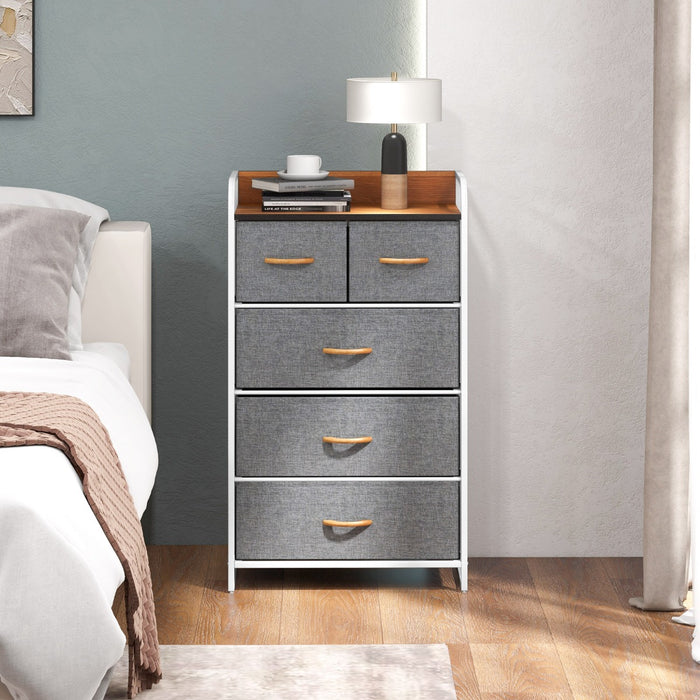 Vertical Dresser Storage Tower with Wooden Top and 5 Drawers-