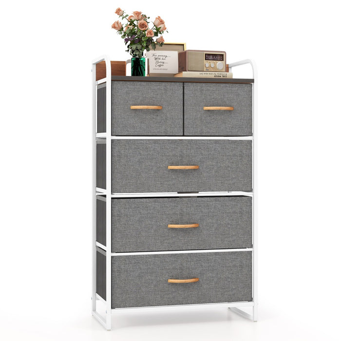 Vertical Dresser Storage Tower with Wooden Top and 5 Drawers-
