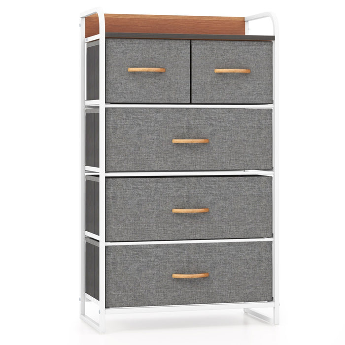 Vertical Dresser Storage Tower with Wooden Top and 5 Drawers-