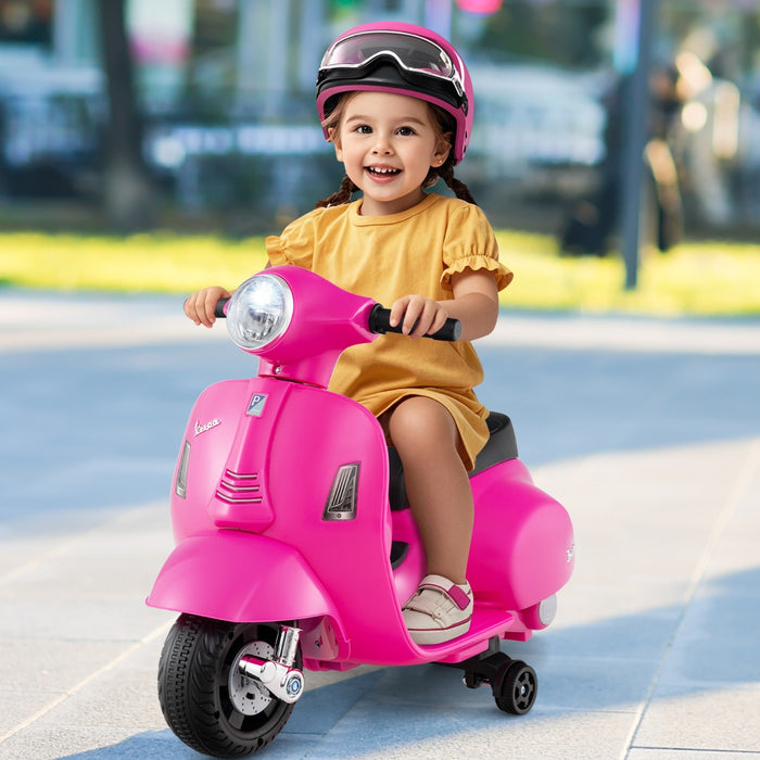 6V Kids Ride on Motorcycle with Training Wheels and Headlight - Vespa Scooter for 18-