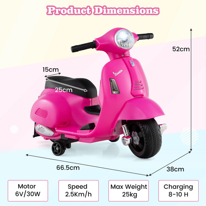 6V Kids Ride on Motorcycle with Training Wheels and Headlight - Vespa Scooter for 18-