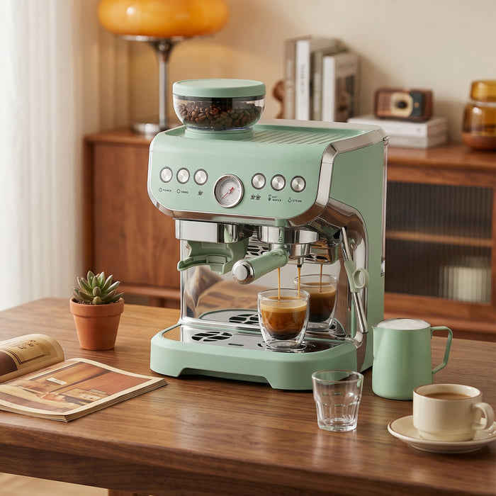 HOMCOM Bean to Cup Coffee Machine, Espresso Machine with Integrated Bean Grinder & Steam Wand, Light Green