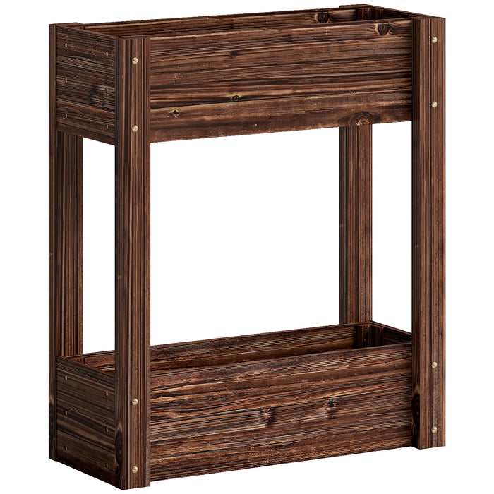 Outsunny 2-Tier Wooden Raised Planter, Raised Garden Bed on Legs with Drainage Holes and Bed Liner, Elevated Garden Planter
