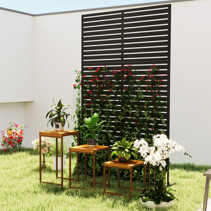 Outsunny Decorative Privacy Fence Screen, Metal Outdoor Privacy Screen Climbing Plant Trellis with Stand, 122 x 198 cm, Black