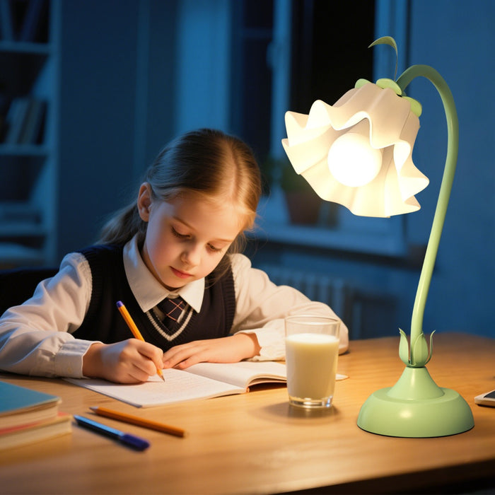 Vintage Nightstand Lamp with Lily of the Valley Acrylic Lampshade-