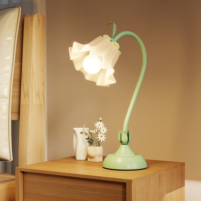 Vintage Nightstand Lamp with Lily of the Valley Acrylic Lampshade-