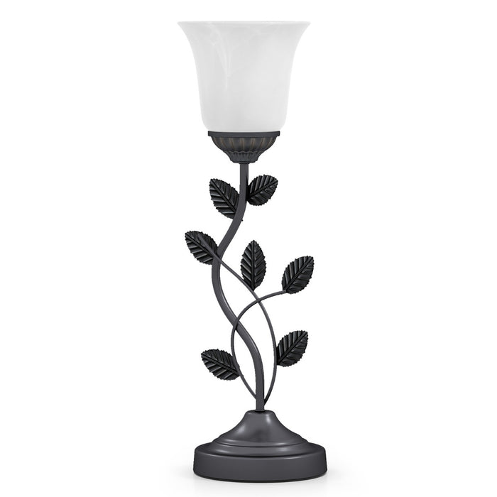 Vintage Nightstand Lamp with Tulip Glass Lampshade and Metal Leaves-Black