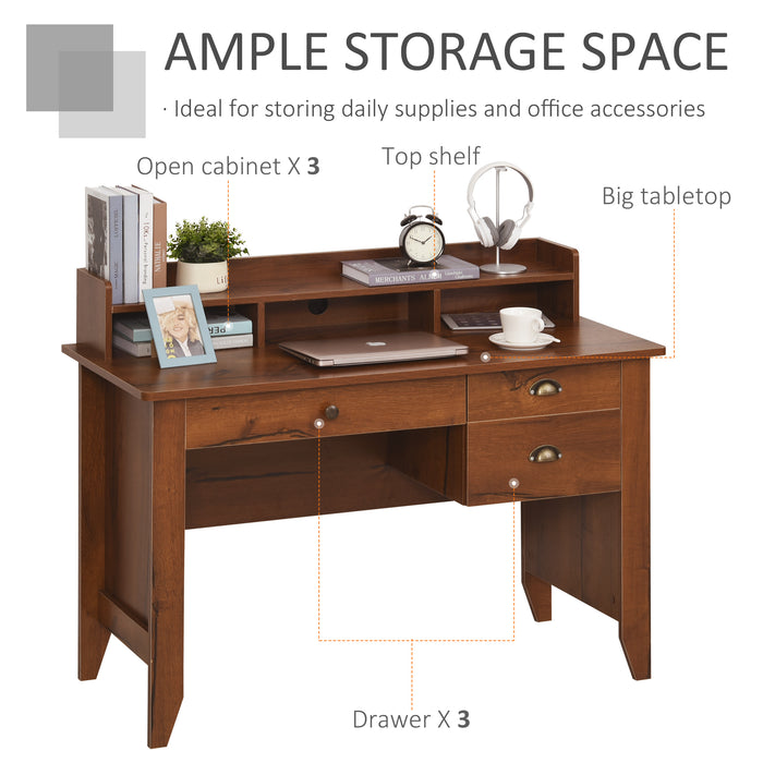 Vintage-Style Workstation Desk - Spacious Table Top with Storage Drawers, Shelves, and Metal Handles - Ideal Computer Desk for Home Office and Study Use