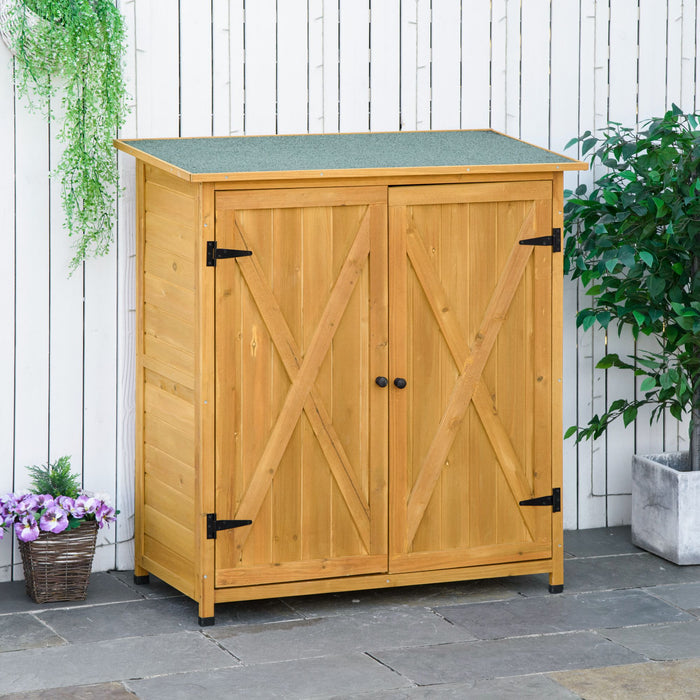 Wooden Garden Storage Shed - Fir Tool Cabinet Organizer with Shelving, Double Doors, 110x55x117cm - Perfect for Outdoor Equipment and Tool Storage