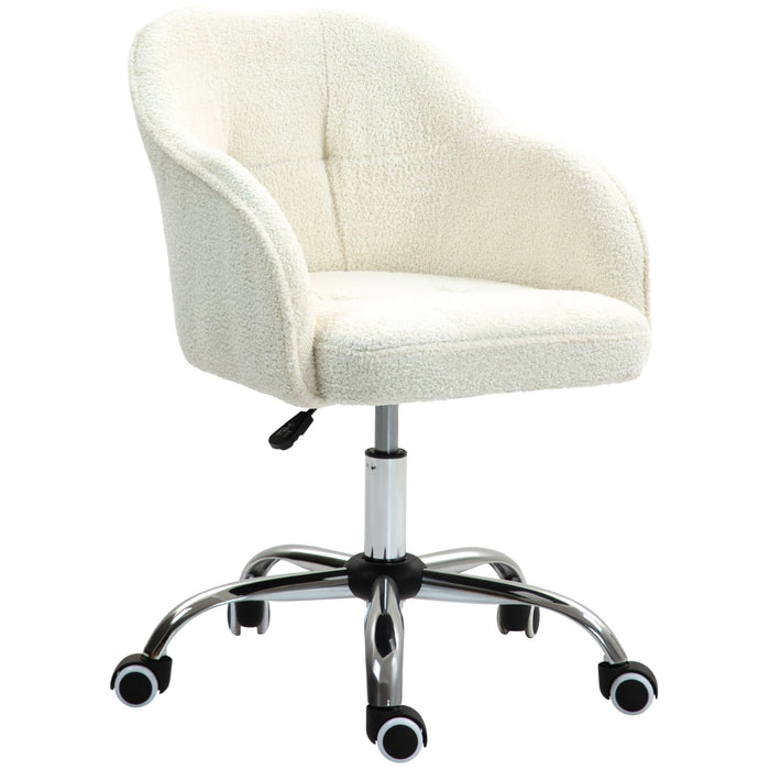 HOMCOM Computer Desk Chair, Fluffy Fabric Swivel Office Chair, Makeup Vanity Chair with Height Adjustable, Wheels, for Home Study Bedroom, Cream White | Aosom UK