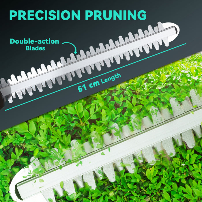 Outsunny Cordless Hedge Trimmer, Electric Hedge Cutter with 51cm Blade, Brushless Motor and 2 Batteries for Branches, Shrubs, Twigs, Blue