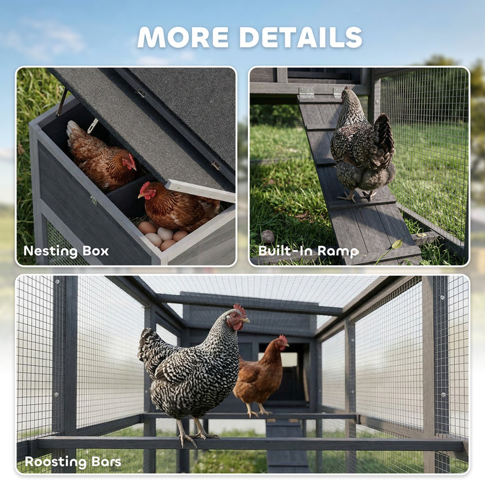 PawHut Large Chicken Coop, Wooden Hen House with Covered Run, Nesting Box, Pull-Out Tray, Opening Asphalt Roof