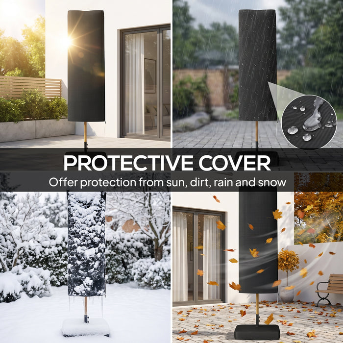 Outsunny Double Sided Garden Parasol with Base Included & 48 Solar LED Lights Patio Umbrella Crank Handle 4.6m Cream White
