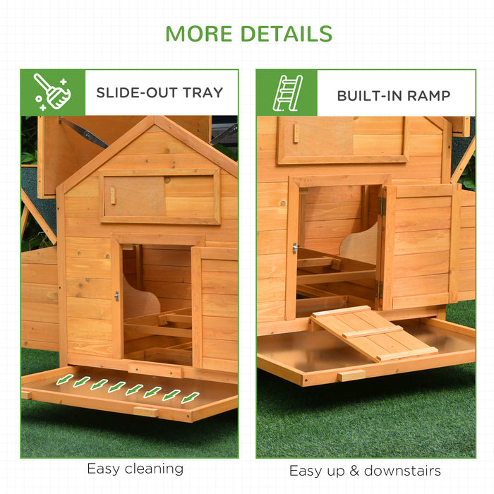 PawHut 2 Piece Wooden Chicken Coop and Run Set, Poultry Run Cage with Nesting Box, Slide-Out Tray, for 4-8 Chickens, Yellow