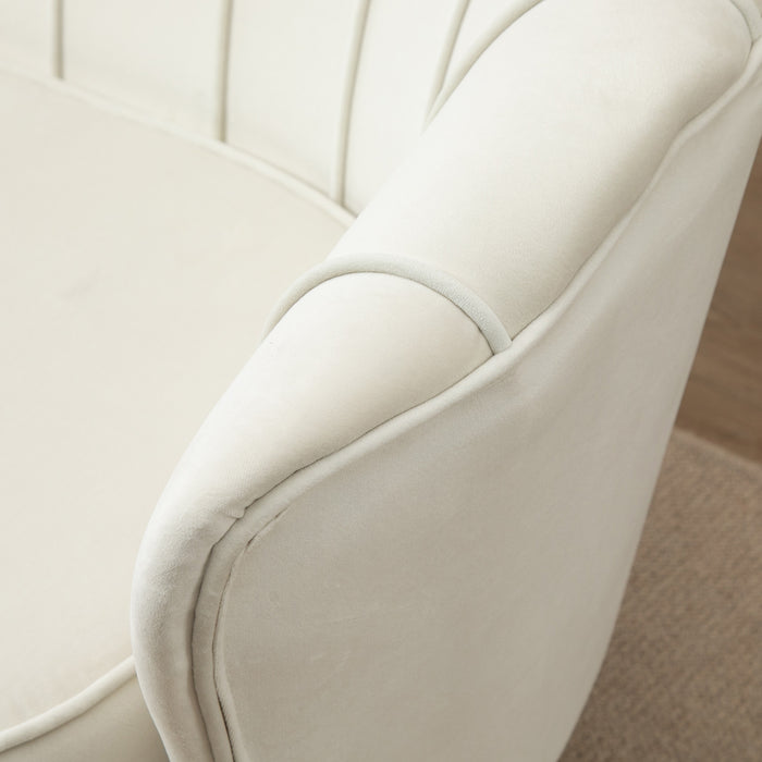 Modern Velvet Loveseat - Elegant 2-Seater Sofa with Petal Backrest & Gold Steel Legs - Ideal for Living Room and Bedroom Comfort in Cream Color