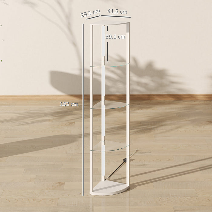 HOMCOM LED Floor Lamp with Shelves, Dimmable Standing Lamp with Foot Switch for Living Room, Bedroom, White