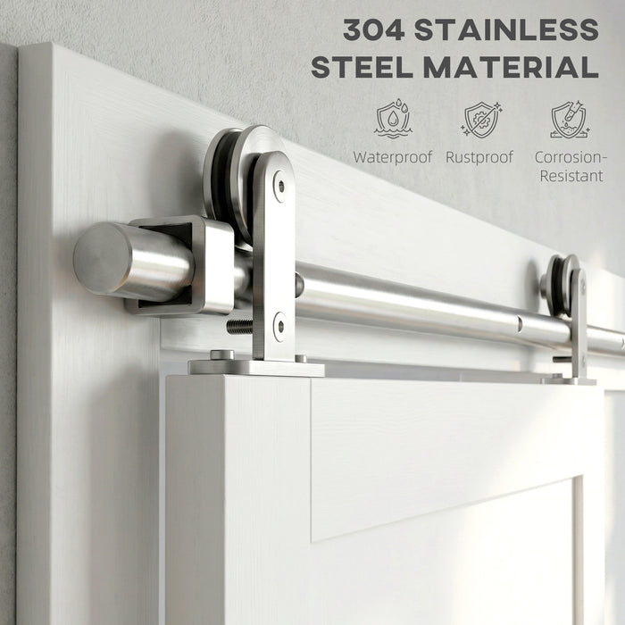 HOMCOM Sliding Door Hardware Kit Smooth Quiet 304 Stainless Steel for 200cm Track Sliver Tone
