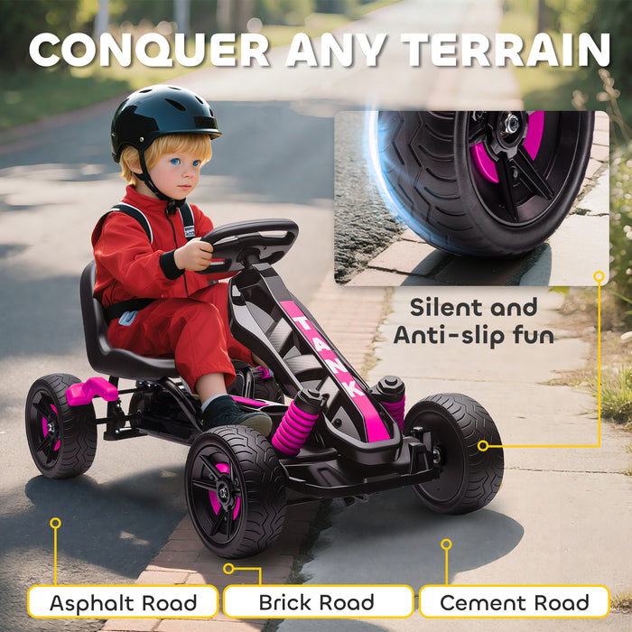 AIYAPLAY Pedal Go kart for Kids Ages 3-6 Years, with Automatic Clutch, Brake, EVA Anti-Slip Wheels, Pink