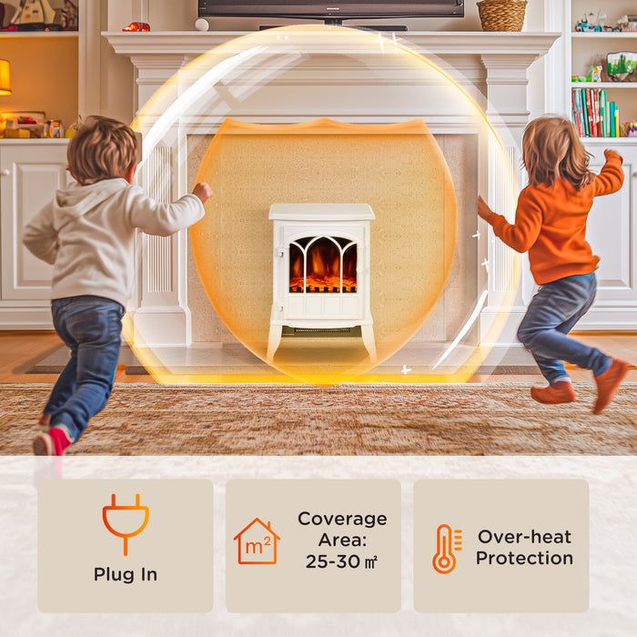 HOMCOM Freestanding Electric Fireplace, Electric Stove Heater with LED Flame Effect, Overheating Safety System, 1000W/2000W White | Aosom UK