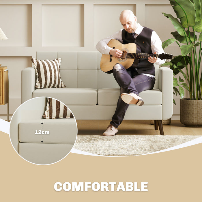 HOMCOM 2 Seater Sofa, Modern Tufted Fabric Couch, Upholstered Loveseat with Wood Legs for Small Space, Living Room, Bedroom, Office, Cream White