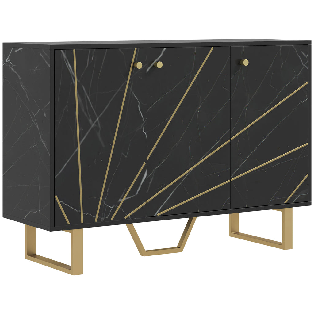 HOMCOM Sideboard Storage Cabinet, Modern Storage Cupboard with Adjustable Shelves and Metal Legs for Living Room, Kitchen, Dining Room, Entryway, Black Marble Tone