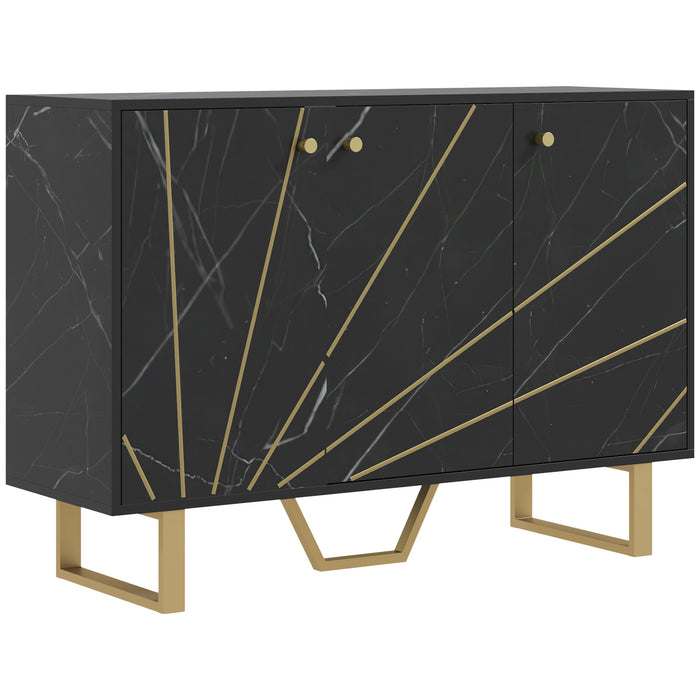 HOMCOM Sideboard Storage Cabinet, Modern Storage Cupboard with Adjustable Shelves and Metal Legs for Living Room, Kitchen, Dining Room, Entryway, Black Marble Tone