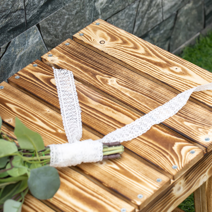 2-Seater Wooden Bench Set for Outdoor/Indoor - Garden Patio Loveseat, Fir Wood, Carbonised Finish - Ideal for Couples, 110L x 38W x 35H cm